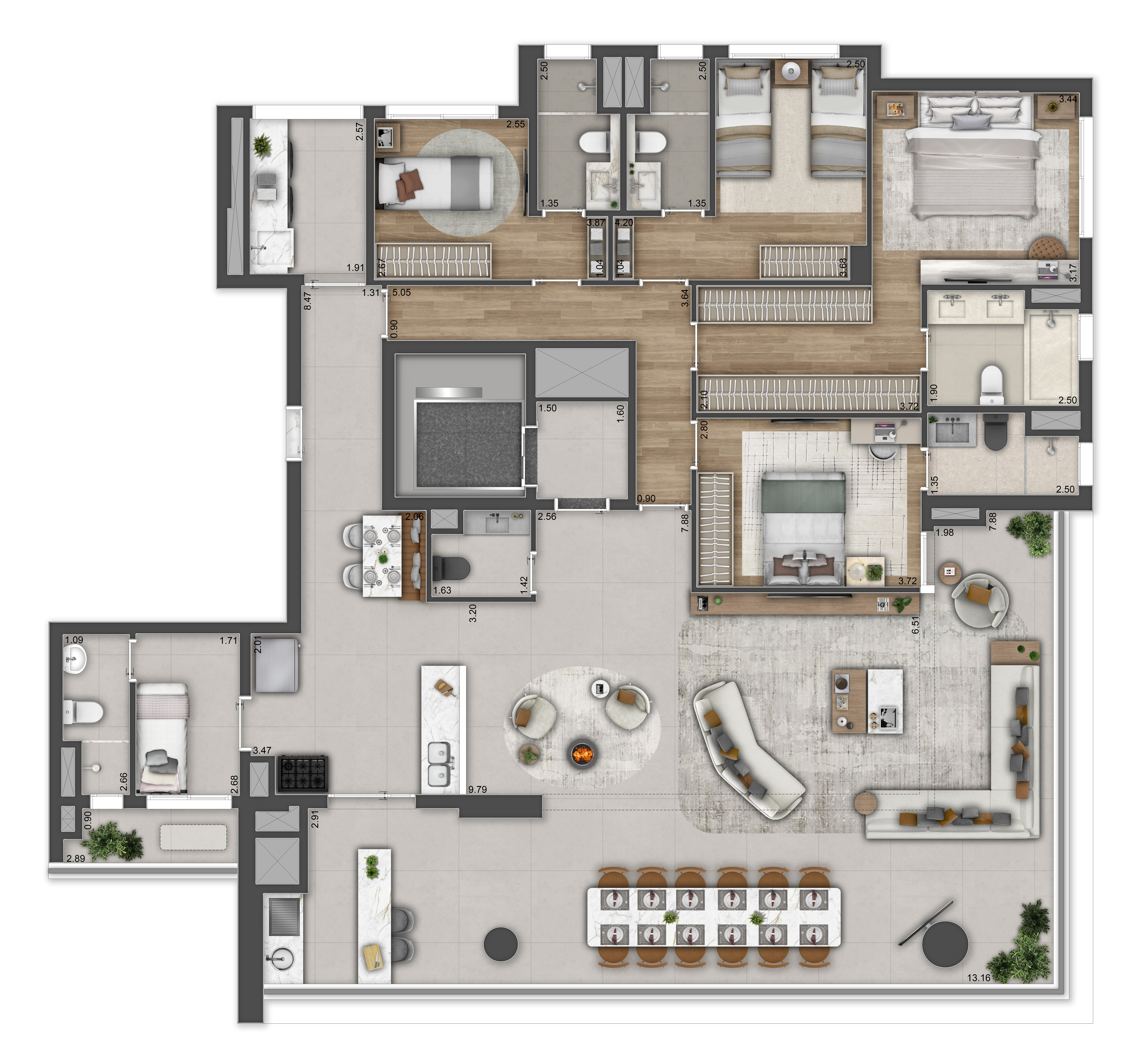 Planta Opção Porta Terraço 217m² - Manhattan